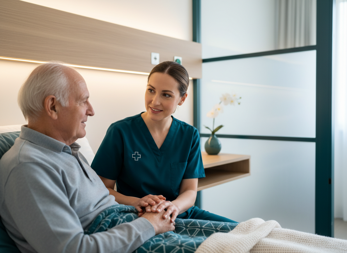 Nurse providing compassionate care to elderly patient
